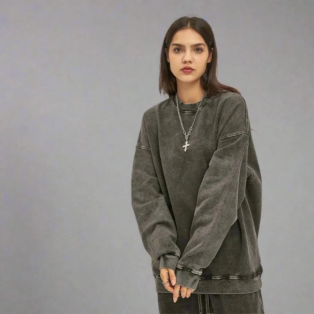 Washed Crewneck Sweatshirts -Dark Gray