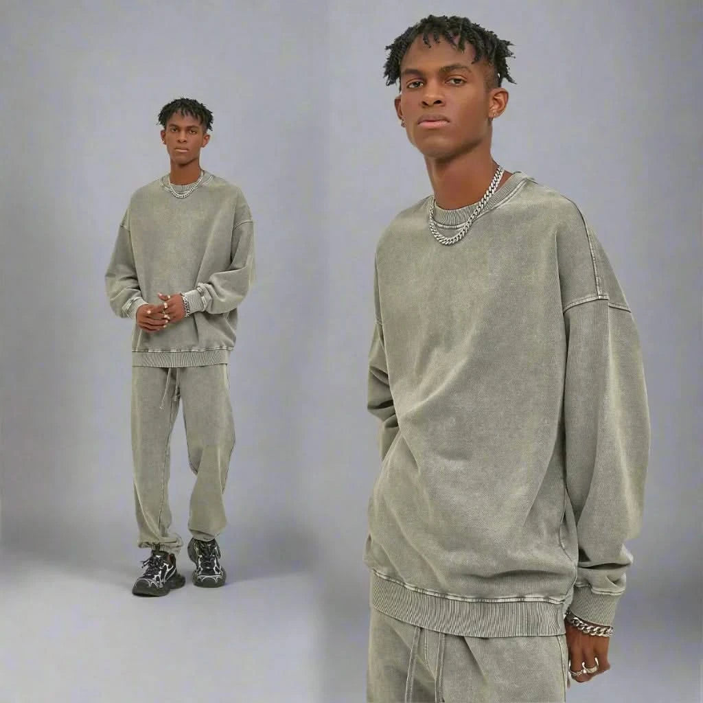 Washed Crewneck Sweatshirts - Gray 2