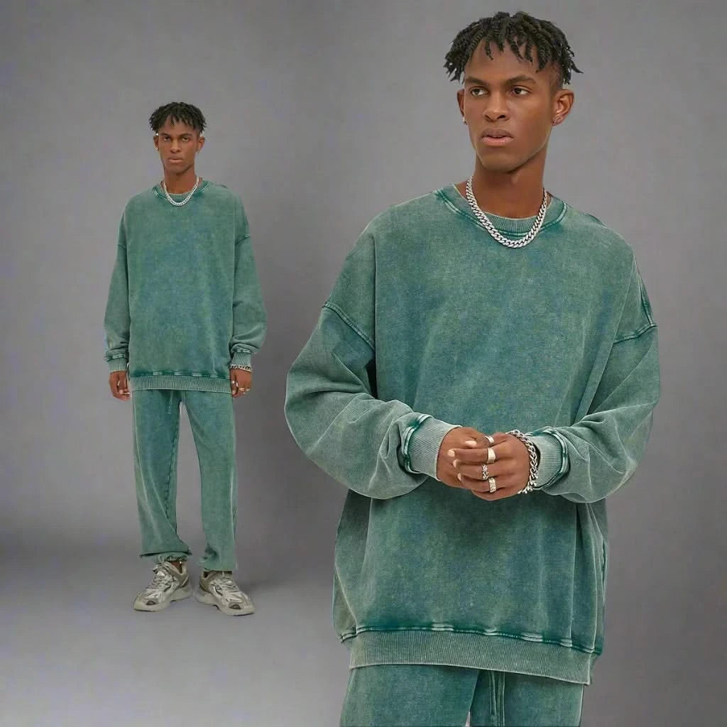 Washed Crewneck Sweatshirts - Green 2