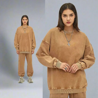 Washed Crewneck Sweatshirts - Khaki 2