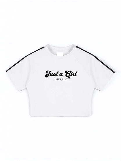 White Performance Crop Top - Just a Girl