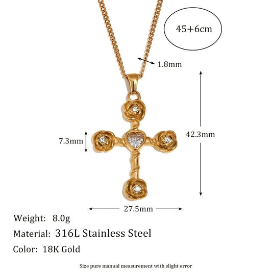 White Rhinestone Cross Flower Jewelry Set