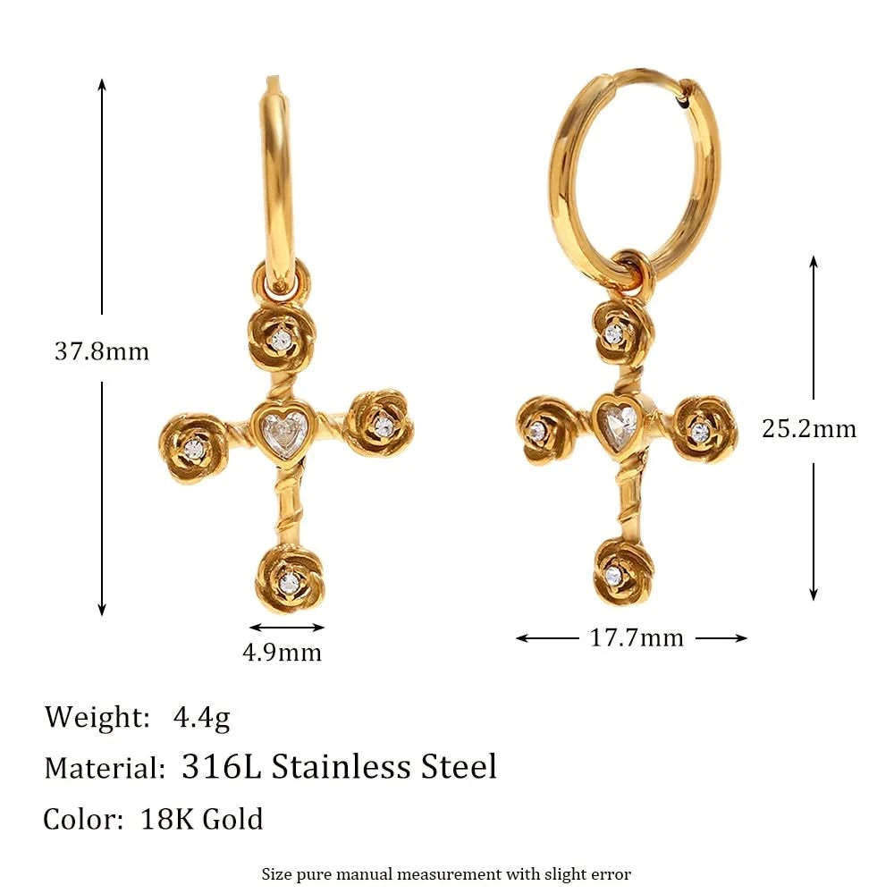 White Rhinestone Cross Flower Jewelry Set