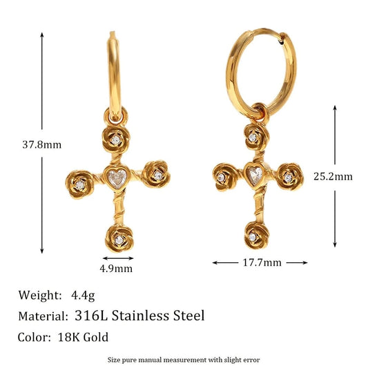 White Rhinestone Cross Flower Jewelry Set