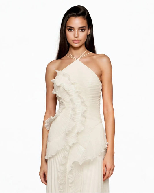 White Solid Square Neck Summer Dress