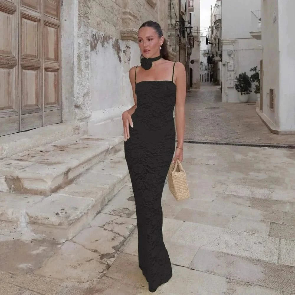 Woman wearing her Black See Through Summer Maxi Dress