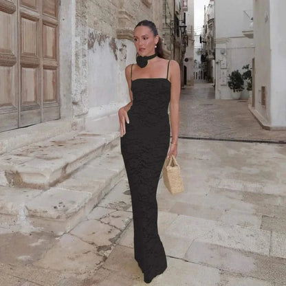 Woman wearing her Black See Through Summer Maxi Dress