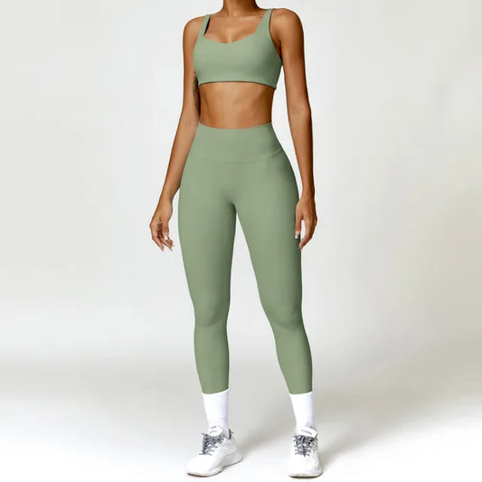 Women Tracksuit Yoga Set 2PCS Sportswear Workout Clothes Athletic Wear Gym Legging Fitness Bra Crop Top Long Sleeve Sports Suits