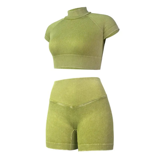 Light Green Yoga Crop top with High-Wasted Short Leggings