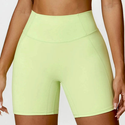 Yellow Green High Waist Yoga Shorts - Front