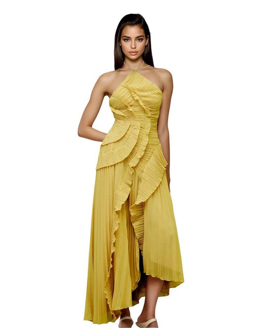 Yellow Solid Square Neck Summer Dress