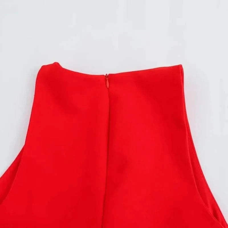 Zipper details of Sheath Red Mini Dress