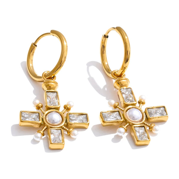 Zirconia Cross Hoop Earrings 