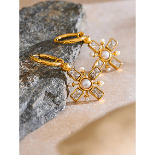Zirconia Cross Hoop Earrings 