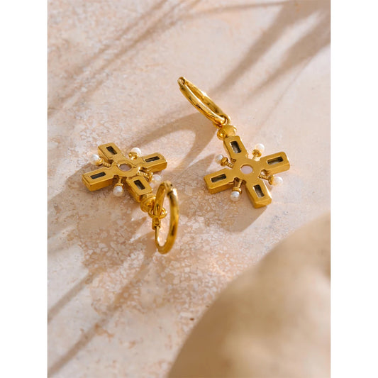 Zirconia Cross Hoop Earrings 