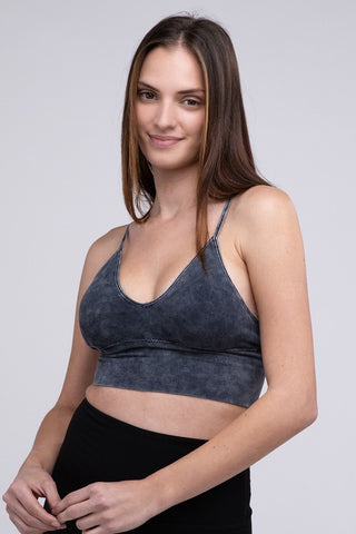 Washed Ribbed Bra Padded Tank Top - Mabel Love Co