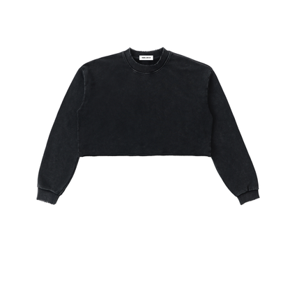 Cries Easily Washed Raw Edge Cropped Sweatshirt