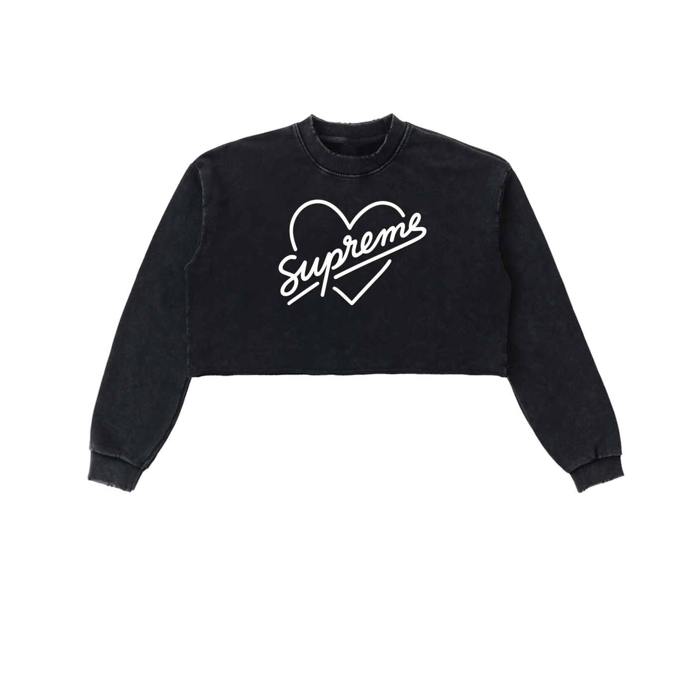 Pure Cotton Supreme Heart Washed Raw Edge Cropped Sweatshirt