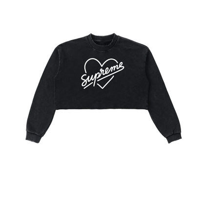 Pure Cotton Supreme Heart Washed Raw Edge Cropped Sweatshirt