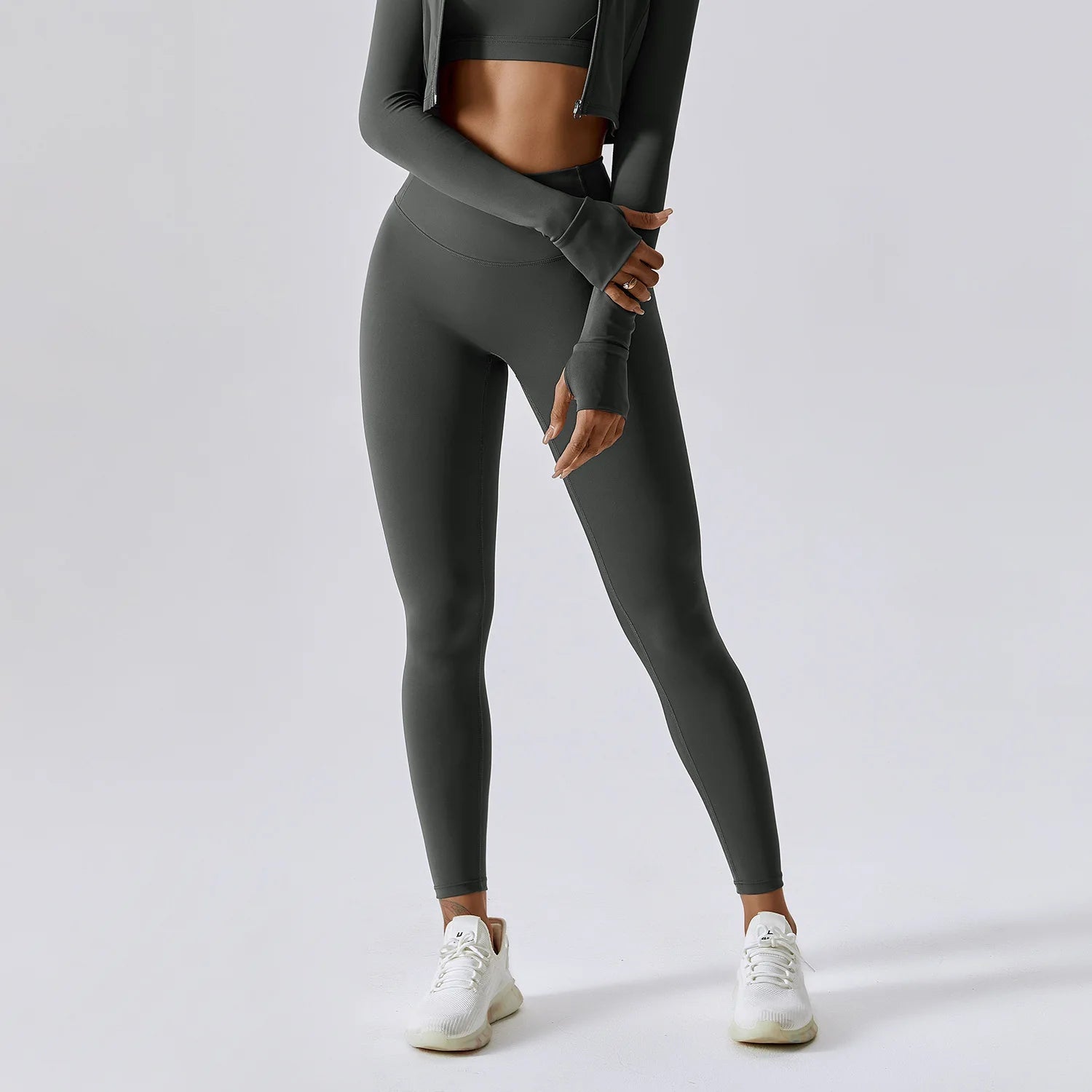 Dark Gray Blue High - Waist Fitness Leggings