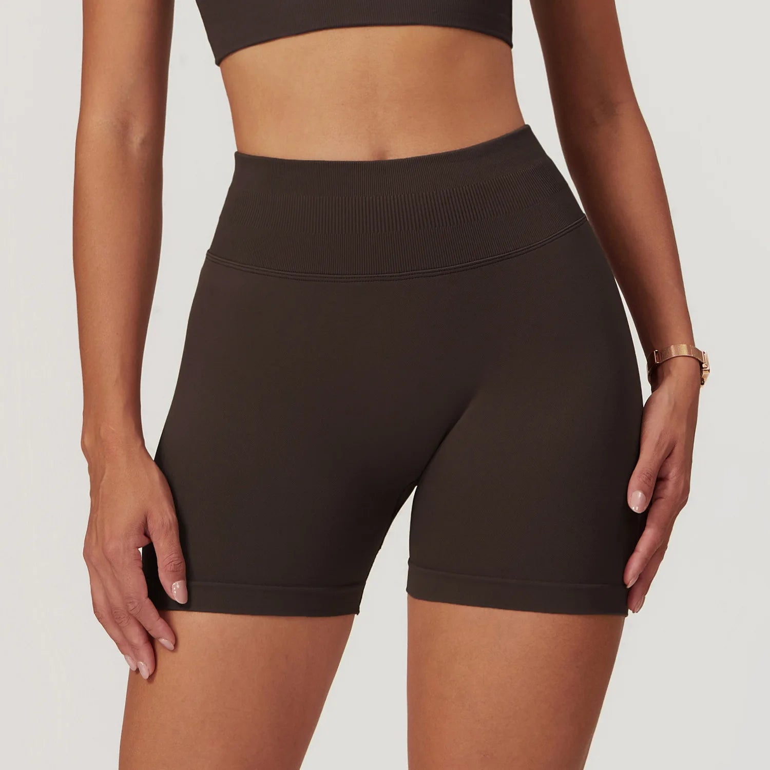 Dark Brown High Waist Workout Shorts