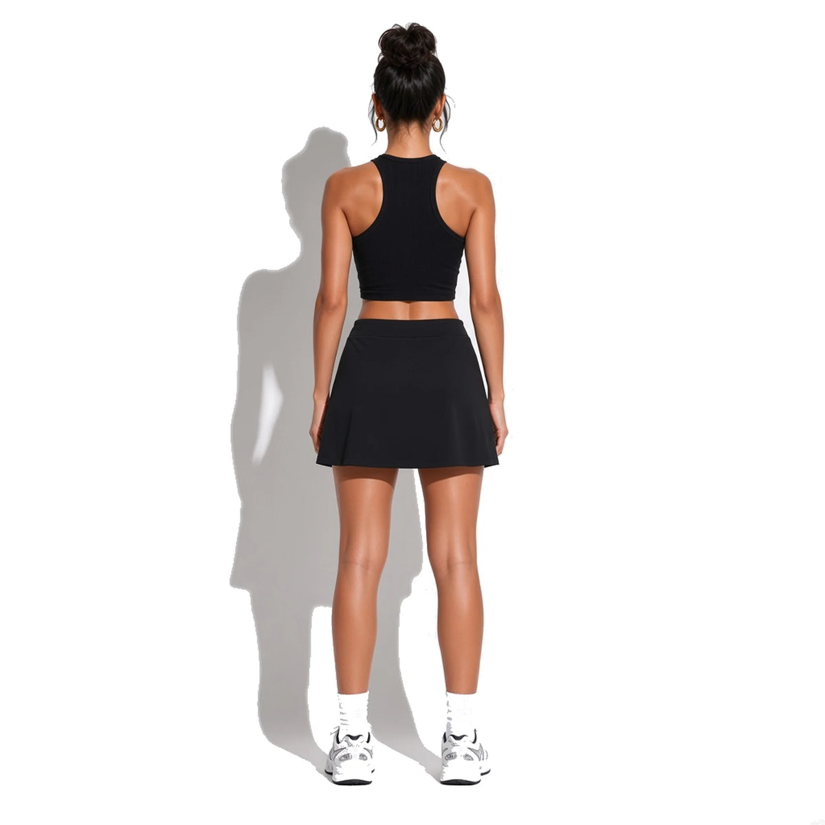 High-Waist Pocketed A-Line Skirt — black back