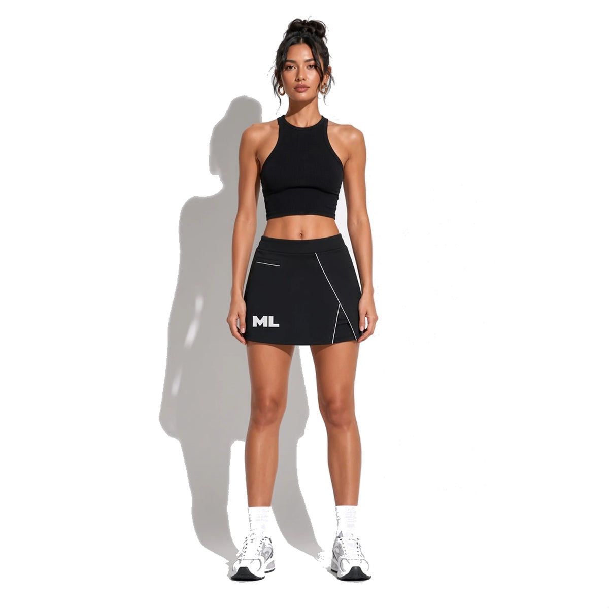 High-Waist Pocketed A-Line Skirt — black front
