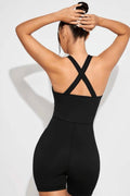 Solid Cross Back Sporty Romper, [product type]