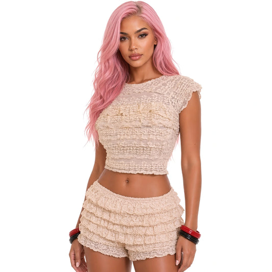 Two Piece Lace Ruffle Set — close-up