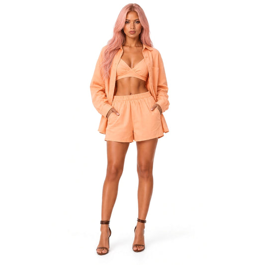 Casual Three-Piece Loungewear Set — Apricot front
