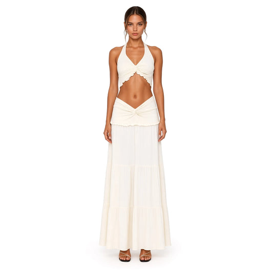 Ruffled Strapless Two-Piece Set — Apricot front