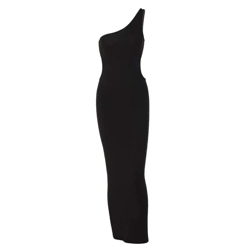 Asymmetric Hollow Out Maxi Dress Black / S Asymmetric Hollow Out Maxi Dress Black / S