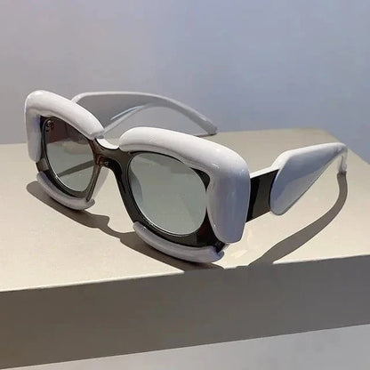 White and Black Inflated Square Y2K Sunglasses