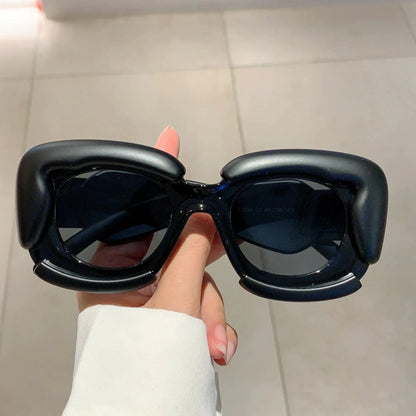 Black and Black Inflated Square Y2K Sunglasses