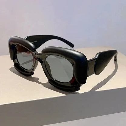 Black and Black Inflated Square Y2K Sunglasses