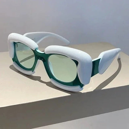 White and Green Inflated Square Y2K Sunglasses