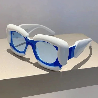 White and Blue Inflated Square Y2K Sunglasses