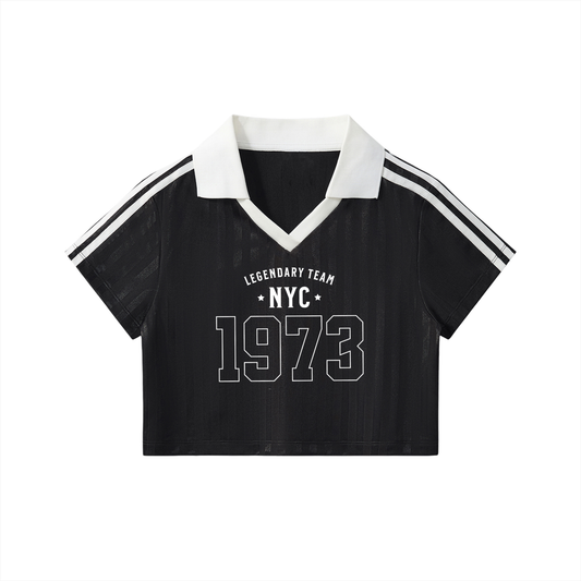 Collar Striped Cropped Jersey