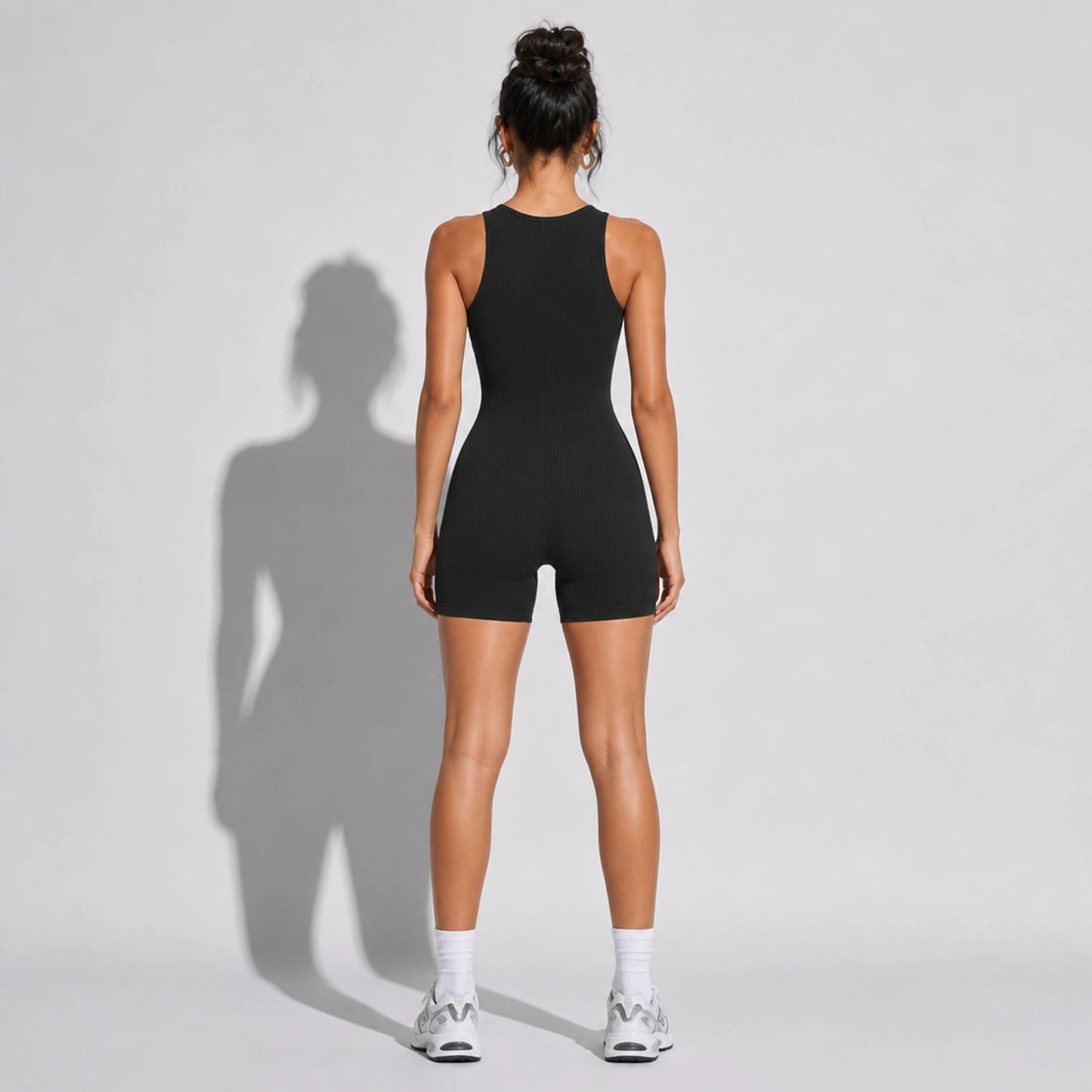 Black Ribbed Romper — back