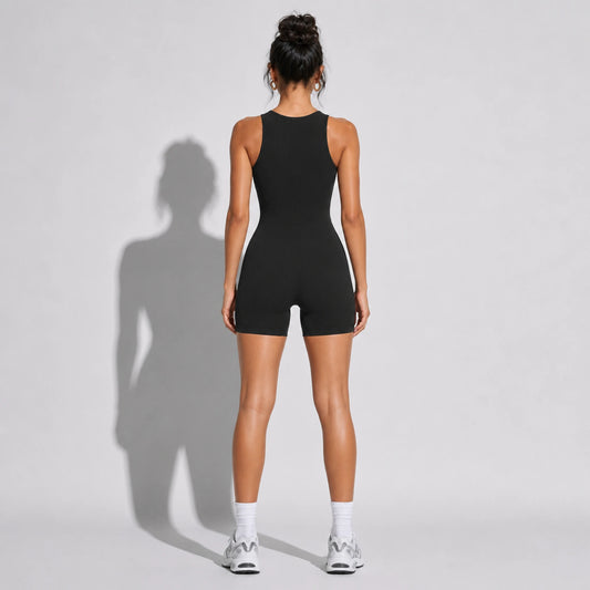 Black Ribbed Romper — back
