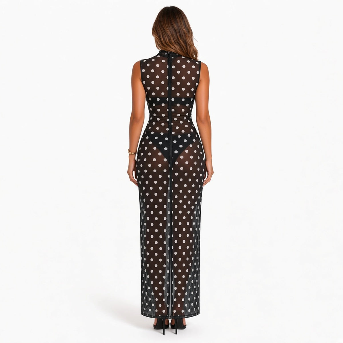 Polka Dot Turtleneck Maxi Dress — back