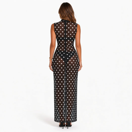 Polka Dot Turtleneck Maxi Dress — back
