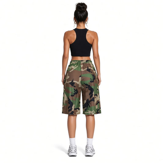 Camo Raw Hem Bermuda Shorts — back