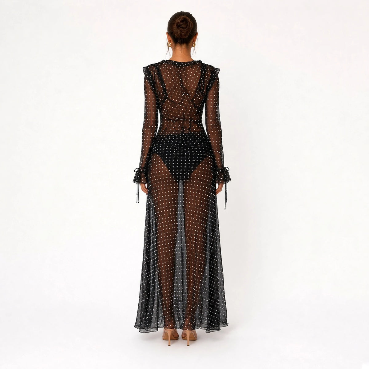 Tie Polka Mesh Maxi Dress — back