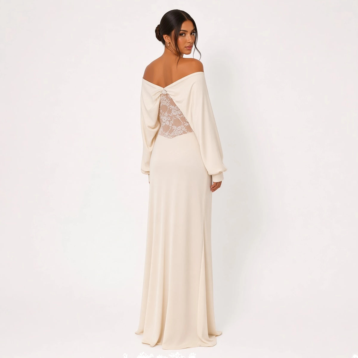 Off-Shoulder Lace Cutout Maxi Dress — back