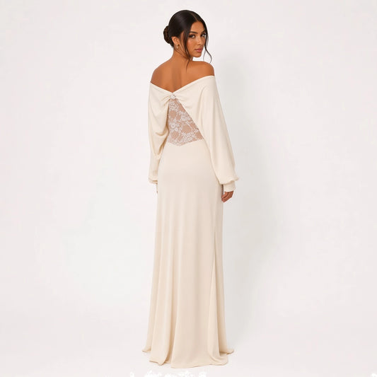 Off-Shoulder Lace Cutout Maxi Dress — back