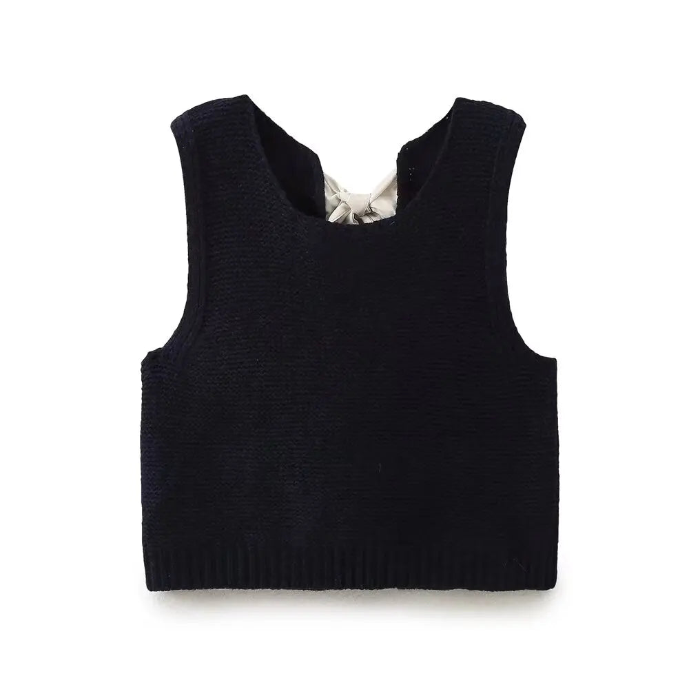 Black Back Bow Tie Knitted Vest