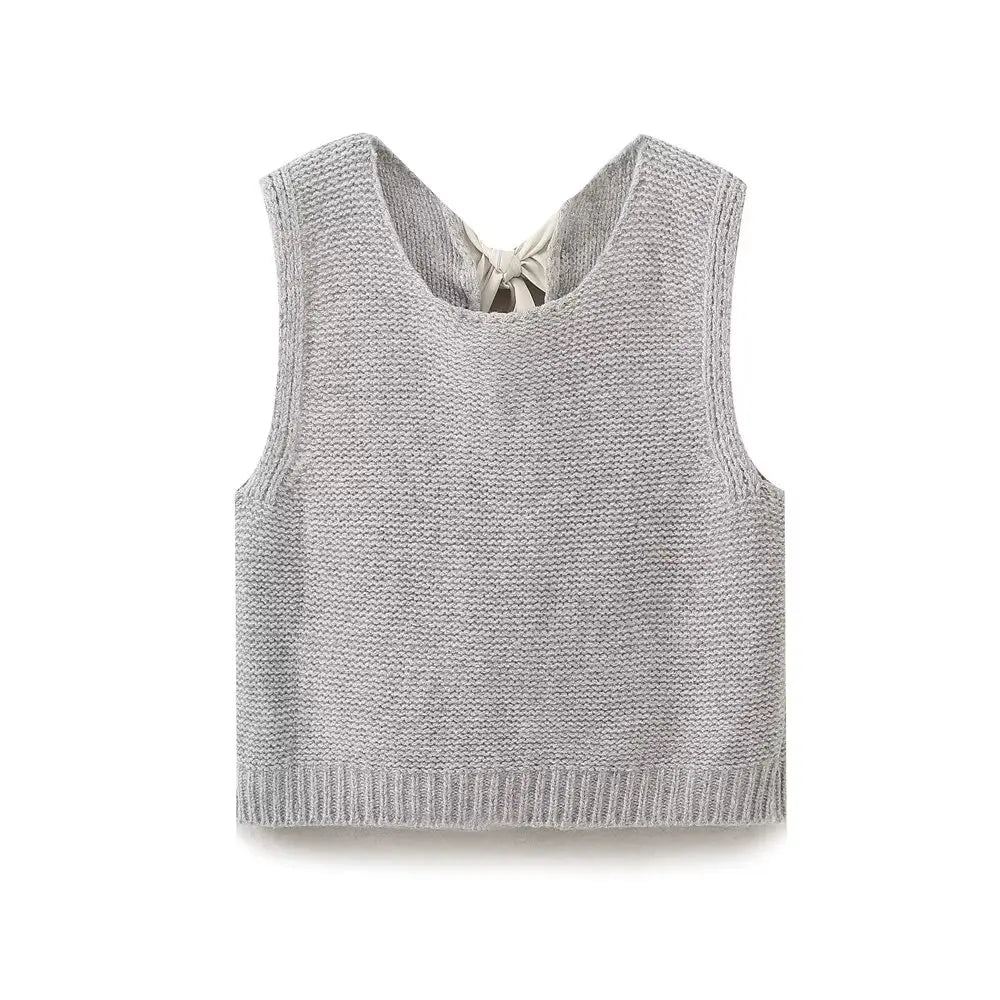 Gray Back Bow Tie Knitted Vest