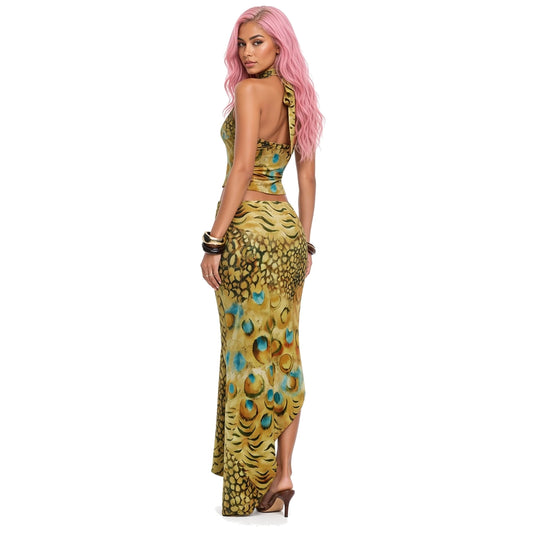 Halter Peacock Two-Piece Set — back