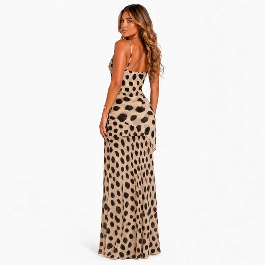 Cheetah Print Cowl Neck Maxi Dress — back